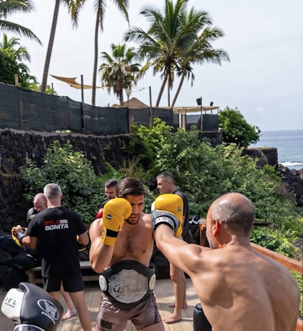 Group outdoor training under palm trees